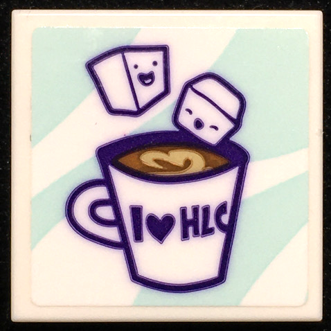 Lego Tile 2 x 2 with Cup of Hot Chocolate with 'I Heart HLC' and Marshmallows Pattern (Sticker) - Set 41336 / White