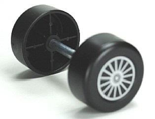 Lego Duplo Wheel Double Assembly with Metal Axle and Silver Spokes Pattern / Black