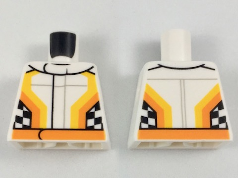 Lego Torso Racing Jacket with Orange Stripes and Checkered Flag on Front and Back Pattern / White