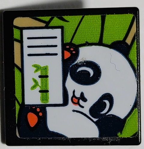 Lego Road Sign 2 x 2 Square with Open O Clip with Baby Panda Pattern (Sticker) - Set 41422 / Black