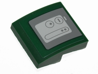Lego Slope, Curved 2 x 2 x 2/3 with Gray Circles, Dots and Square with Rounded Edges on Dark Green Background Pattern (Sticker) - Set 75090 / Dark Green