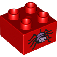 Lego Duplo Brick 2 x 2 with Spider Print / Red