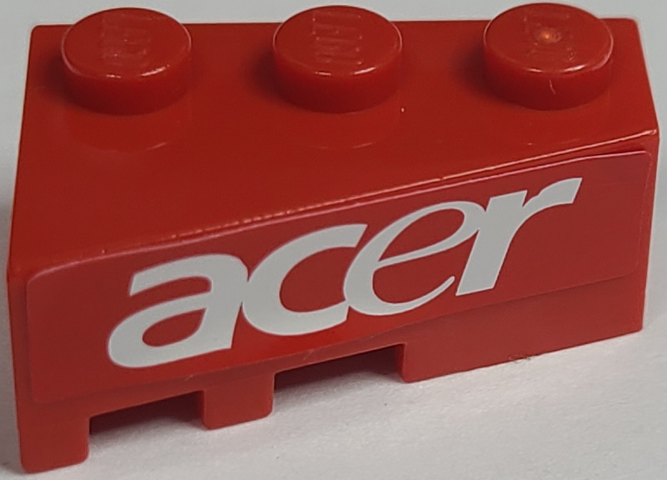 Lego Wedge 3 x 2 Right with White 'ACER' on Red Background Pattern (Sticker) - Set 8157 / Red