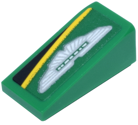 Lego Slope 18 2 x 1 x 2/3 with White and Light Bluish Gray Aston Martin Wings Logo and Yellow and Black Lines Pattern Model Right Side (Sticker) - Sets 76925 / 77245