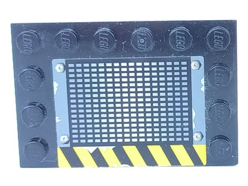 Lego Tile, Modified 4 x 6 with Studs on Edges with Grille and Black and Yellow Danger Stripes Pattern Side B (Sticker) - Set 6208
