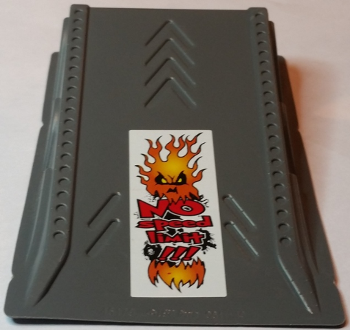Lego Baseplate, Raised Ramp 9 x 15 x 2 1/3 with Fiery Head and 'NO speed limit !!!' Pattern (Sticker) - Set 8182