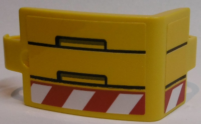 Lego Technic, Panel Curved 3 x 5 x 3 with Black Lines and Rectangles, Red and White Danger Stripes Pattern Model Left Side (Stickers) - Set 42055 / Yellow