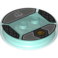Lego Function Brick Round 4 x 4 x 2/3 with 2 Studs and Gold Zane Symbol and White Asian Character Print