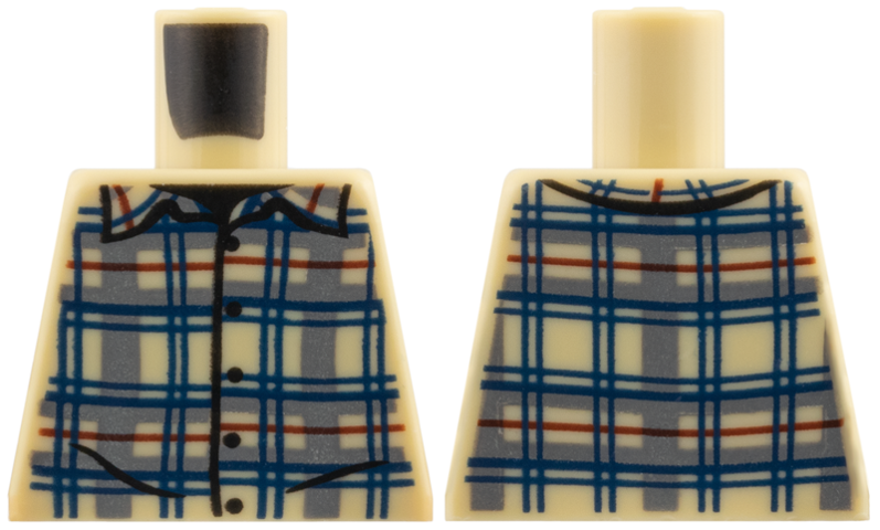 Lego Torso Plaid Button Up, Dark Bluish Gray, Dark Blue, and Dark Red Stripes Pattern
