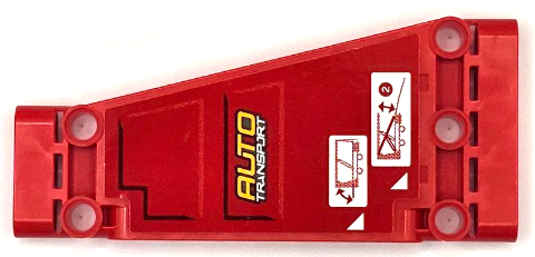 Lego Technic, Panel Plate 5 x 11 x 1 Tapered with 'AUTO TRANSPORT', White Triangles and Trailer Pattern Model Back Left Side (Sticker) - Set 42098 / Red