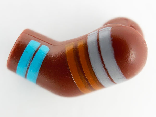 Lego Arm, Left with Light Bluish Gray, Orange and Medium Azure Stripes Pattern / Reddish Brown