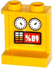 Lego Panel 1 x 2 x 2 with Side Supports - Hollow Studs with Gauges and '%89' on Red Background Pattern on Inside (Sticker) - Set 60092