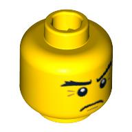 Lego Minifig Head Sumo Wrestler, Thick Eyebrows, White Pupils and Crow's Feet Print [Blocked Open Stud] / Yellow