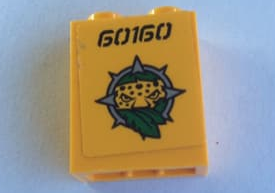 Lego Brick 1 x 2 x 2 with Inside Stud Holder with '60160' and Leopard Head Pattern (Sticker) - Set 60160 / Bright Light Orange