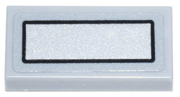 Lego Tile 1 x 2 with Silver Rectangle with Black Border  Pattern (Sticker) - Set 21347 / Light Bluish Gray