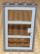 Lego Door, Frame 1 x 4 x 6 with 4 Holes on Top and Bottom with Light Gray Door with 3 Panes and Square Handle with Fixed Trans-Brown Glass (30179 / x39c02)