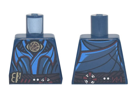 Lego Torso Robe with Dark Azure and Red Trim, Gold Eye-shaped Brooch, Dark Brown Belt, Sling Ring Pattern / Dark Blue