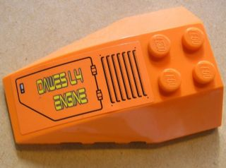 Lego Wedge 6 x 4 Triple Curved with Air Intake and 'DAWES L4 ENGINE' Pattern Model Right (Sticker) - Set 8634 / Orange