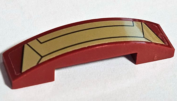 Lego Slope, Curved 4 x 1 x 2/3 Double with Gold Iron Man Hulkbuster Armor Plates with Black Lines Pattern (Sticker) - Set 76105