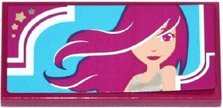 Lego Tile 2 x 4 with Woman with Long Hair Pattern (Sticker) - Set 41093 / Magenta