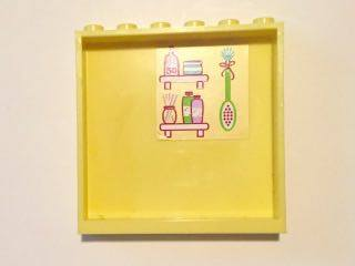 Lego Panel 1 x 6 x 5 with Shampoo Bottles and Hanging Bath Brush on Inside Pattern (Sticker) - Set 41037 / Bright Light Yellow