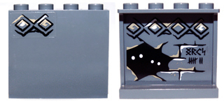 Lego Panel 1 x 4 x 3 with Side Supports - Hollow Studs with Diamond Bricks on Outside, Bricks, Runes and Eyes on Inside Pattern (Stickers) - Set 9473