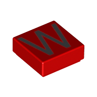 Lego Tile 1 x 1 with letter Capital W Print / Red