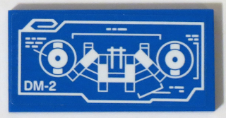 Lego Tile 2 x 4 with White DM-2 Mechanical Drawing Blueprint Pattern (Sticker) - Set 70596 / Blue