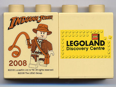 Lego Duplo, Brick 1 x 2 x 2 with Indiana Jones LEGOLAND Discovery Centre Pattern / Tan