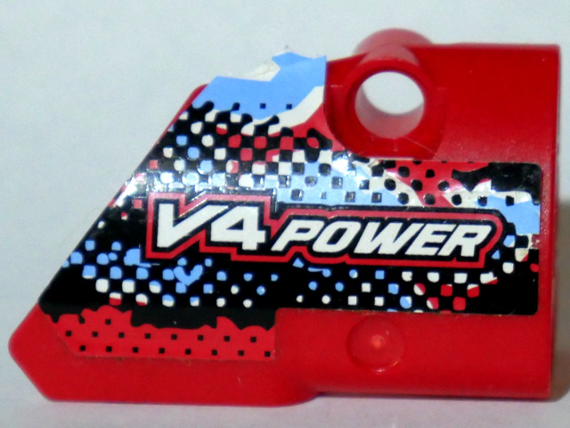 Lego Technic, Panel Fairing # 2 Small Smooth Short, Side B with 'V4 POWER' Pattern (Sticker) - Set 8048