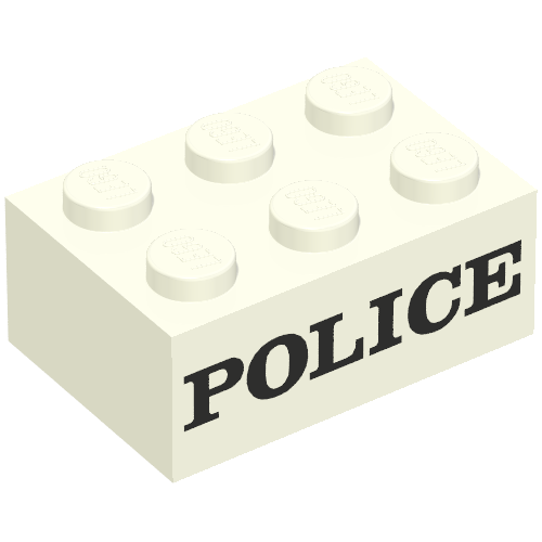 Lego Brick 2 x 3 without Cross Supports with Black 'POLICE' Serif Bold Print (Embossed)