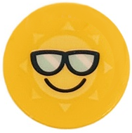 Lego Tile, Round 2 x 2 with Bottom Stud Holder with Bright Light Yellow Sun with Light Aqua Sunglasses and Smile Pattern (Sticker) - Set 41412