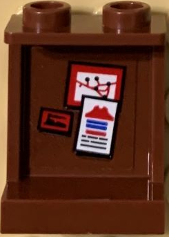 Lego Panel 1 x 2 x 2 with Side Supports - Hollow Studs with Tickets, Black Train and Red Route Map on Reddish Brown Background Pattern (Sticker) - Set 71044 / Reddish Brown