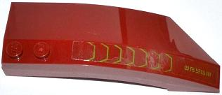 Lego Wedge 8 x 3 x 2 Open Left with Lime Trapezoids and Alien Characters Pattern (Sticker) - Set 70708 / Dark Red