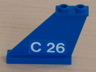 Lego Tail 4 x 1 x 3 with White 'C 26' on Blue Background Pattern on Left Side (Sticker) - Set 4022