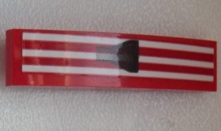 Lego Slope, Curved 4 x 1 with 3 White Stripes and Black Air Outlet Pattern Model Right Side (Sticker) - Set 75876 / Red