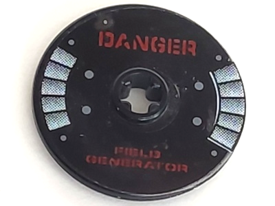 Lego Technic, Disk 3 x 3 with Red 'DANGER' and 'FIELD GENERATOR' on Transparent Background Pattern (Sticker) - Sets 5973 / 5974 / 5979 / Black
