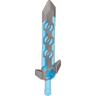 Lego Weapon Sword Long with Angular Crossguard Flat Silver Pattern / Trans-Dark Blue