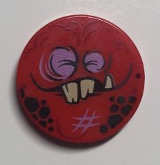 Lego Tile, Round 2 x 2 with Bottom Stud Holder with Globlin Face with 2 Jagged Teeth and 1 Fang Pattern
