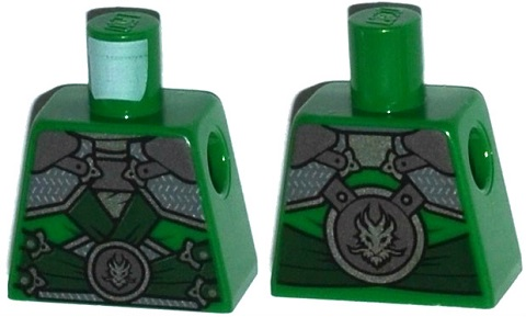 Lego Torso Ninjago Shoulder Armor with Dark Green Belts and Dragon Emblem Pattern / Green