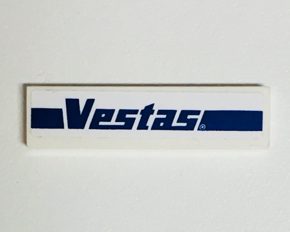 Lego Tile 1 x 4 with Dark Blue Vestas Logo Pattern (Sticker) - Set 9764 / White