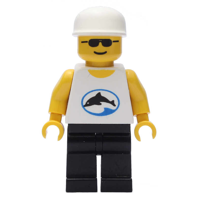 Lego Man - Sunglasses, White Torso with Dolphin, Black Legs, White Cap