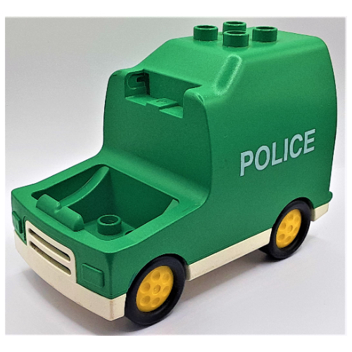 Lego Duplo Van, with White Base, Yellow Hubs, and 'POLICE' Print