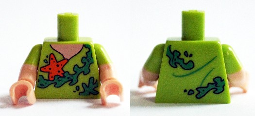 Lego Torso V-Neck T-Shirt with Orange Starfish and Green Seaweed Pattern (Shaggy) / Light Nougat Arms with Molded Lime Short Sleeves Pattern / Light Nougat Hands