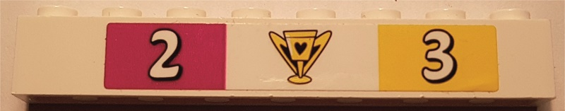 Lego Brick 1 x 8 with Yellow Trophy, Number 2 on Magenta Background, and Number 3 on Yellow Background Pattern (Sticker) - Set 41352 / White