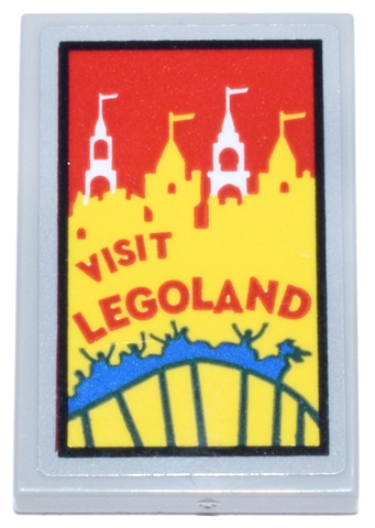 Lego Tile 2 x 3 with Red 'VISIT LEGOLAND', White and Yellow Castle Towers, and Blue Roller Coaster Pattern (Sticker) - Set 21347