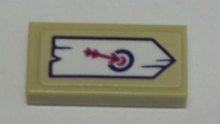 Lego Tile 1 x 2 with Archery Arrow in Target Sign on White Board Pattern (Sticker) - Set 41121 / Tan