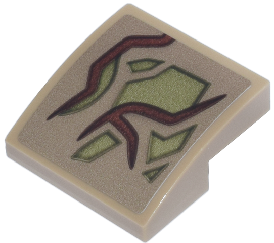 Lego Slope, Curved 2 x 2 x 2/3 with Reddish Brown Vines and Olive Green Patches Pattern (Sticker) - Set 76297