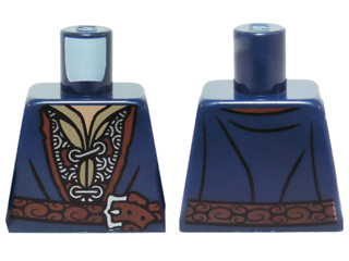 Lego Torso LotR Coat with Silver Chain Mail, Shirt Grommets, Brown Belt and Silver Buckle Pattern / Dark Blue