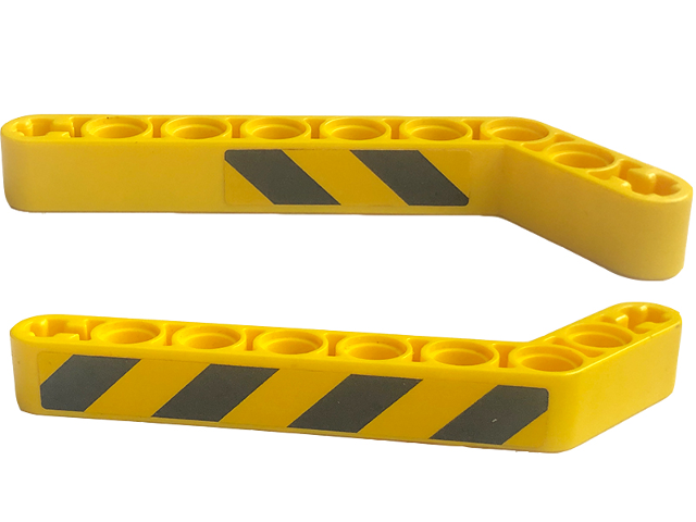 Lego Technic, Liftarm, Modified Bent Thick 1 x 9 (7 - 3) with Black and Yellow Danger Stripes Pattern on Both Sides Model Right Side (Stickers) - Set 42094
